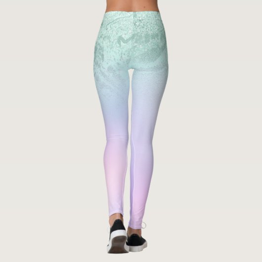 Eleganter moderner Gradientenminzgrün Glitzer lila Leggings (Rückseite)
