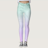 Eleganter moderner Gradientenminzgrün Glitzer lila Leggings (Vorderseite)
