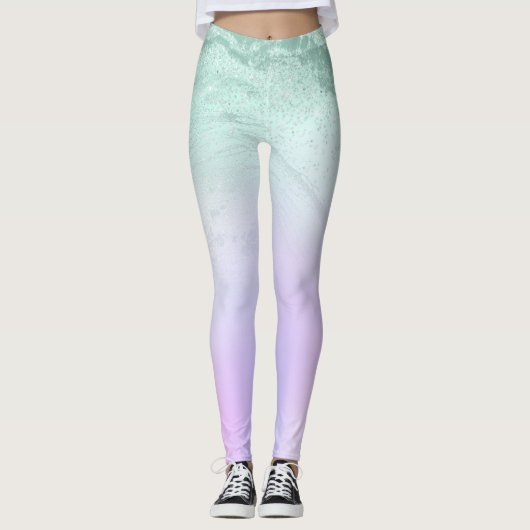 Eleganter moderner Gradientenminzgrün Glitzer lila Leggings (Vorderseite)