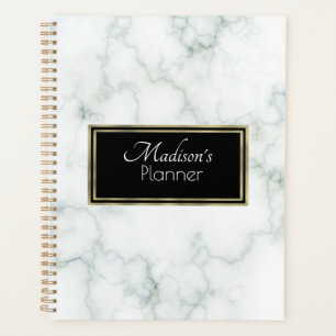 Eleganter moderner grauer Marmorname Gold Planer