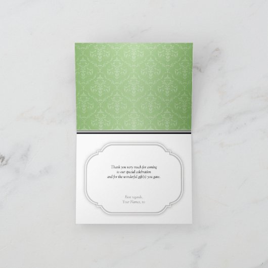 Eleganter moderner Green Damask Dankeschön Karten (Innenseite)