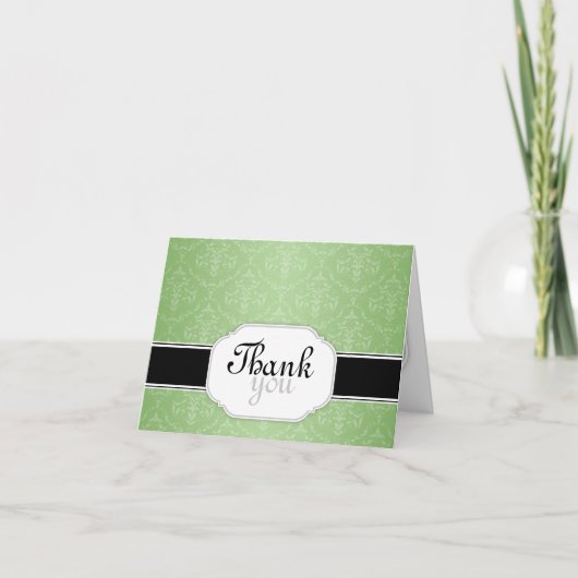 Eleganter moderner Green Damask Dankeschön Karten (Vorderseite)