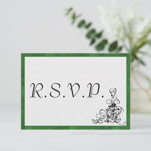 Eleganter moderner Green Frame Wedding RSVP (Stehend Vorderseite)