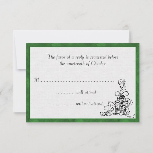 Eleganter moderner Green Frame Wedding RSVP (Rückseite)