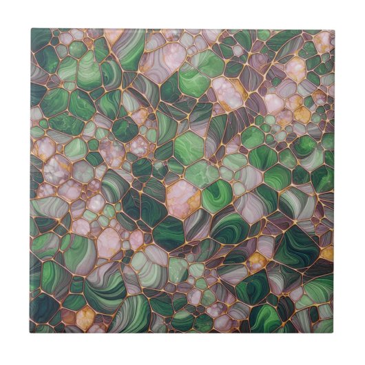 Eleganter moderner Green und Gold Pebble Fliese (Vorderseite)