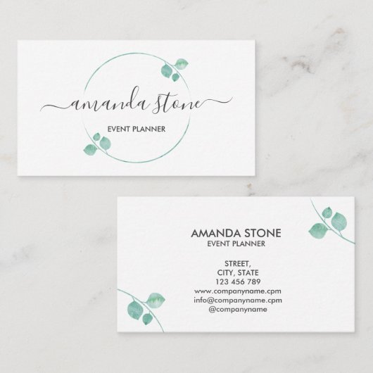 eleganter, moderner, grüner Eukalyptus-Lifestraine Visitenkarte (Vorne/Hinten)