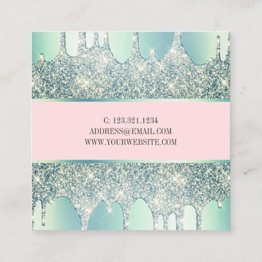 Eleganter, moderner, grüner Glitzer Tropfen Quadratische Visitenkarte (Rückseite)