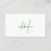 Eleganter moderner grüner Schriftmonogramm-QR-Code Visitenkarte (Vorderseite)