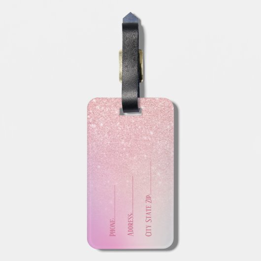 Eleganter moderner, gürtelrosa Rosengold-Glitzer Gepäckanhänger (Rückseite vertikal)