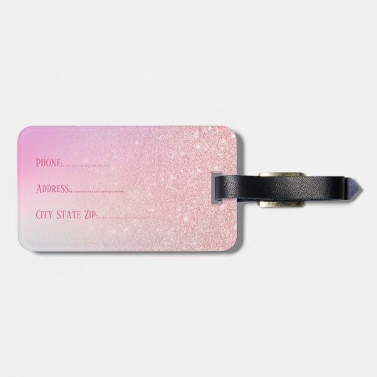 Eleganter moderner, gürtelrosa Rosengold-Glitzer Gepäckanhänger (Rückseite horizontal)
