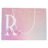 Eleganter moderner, gürtelrosa Rosengold-Glitzer Große Geschenktüte (Rückseite)