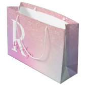 Eleganter moderner, gürtelrosa Rosengold-Glitzer Große Geschenktüte (Rückseite Schrägansicht)