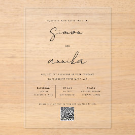 Eleganter moderner Handwriting-Schriftart QR Code Acryleinladungen