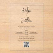 Eleganter, moderner Handwriting-Script QR-Code Hoc Acryleinladungen (Vorderseite)