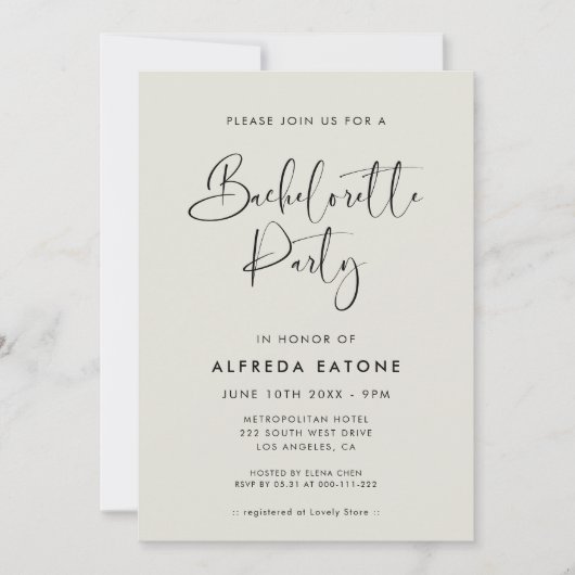 Eleganter moderner, hellgrün Junggeselinnen-Abschi Einladung (Vorderseite)