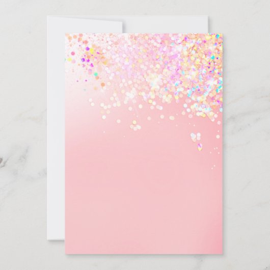 Eleganter moderner holografischer Glitzer Pink Wed Einladung (Rückseite)