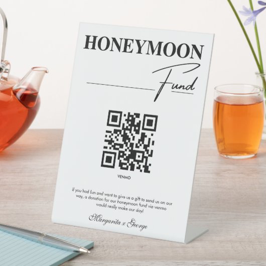 Eleganter moderner Honeymoon Fund QR Code Wedding Sockelschild (In Situ)