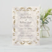 Eleganter, moderner Ivory Texture Gold Glitzer Rah Einladung (Stehend Vorderseite)