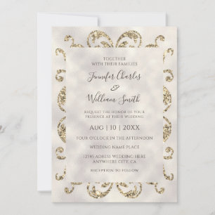 Eleganter, moderner Ivory Texture Gold Glitzer Rah Einladung