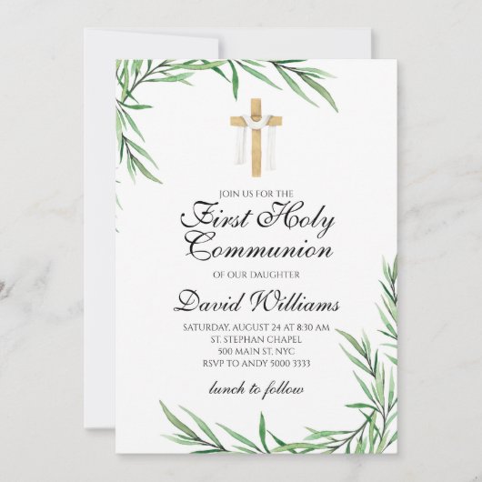 Eleganter, moderner Junge Erste Heilige Kommunion Einladung (Vorderseite)