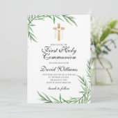 Eleganter, moderner Junge Erste Heilige Kommunion Einladung (Stehend Vorderseite)