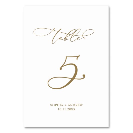 Eleganter moderner Kalligrafiestabelle 5 Hochzeit Tischnummer (Rückseite)