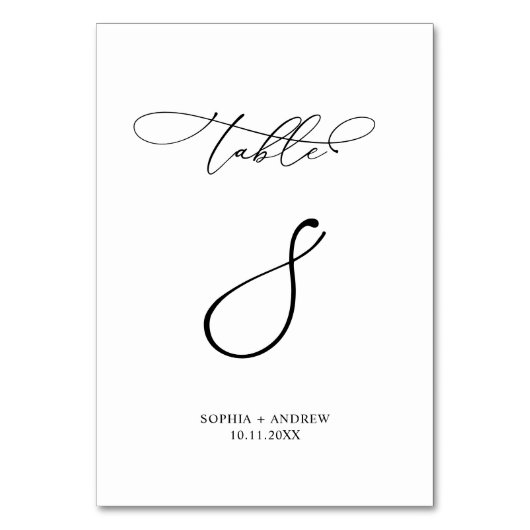 Eleganter moderner Kalligrafiestabelle 8 Hochzeit Tischnummer (Rückseite)