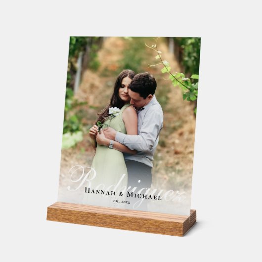 Eleganter moderner kalligrafischer Name Hochzeit Acrylschild (Winkel)