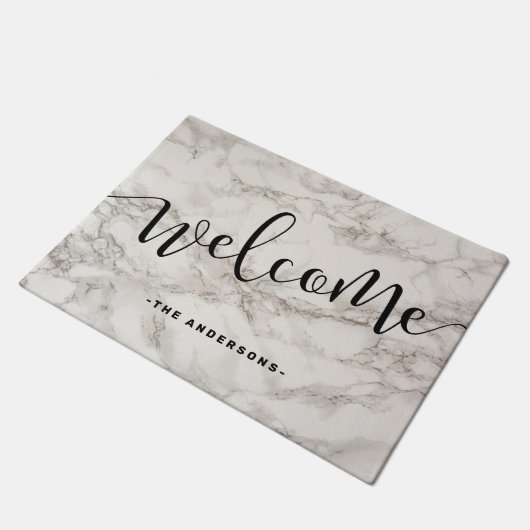 Eleganter, moderner Kalligraphie-weißer Marmor-Emp Fußmatte (Schrägansicht)