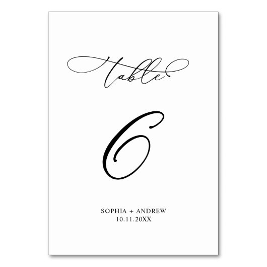 Eleganter moderner Kalligraphietisch 6 Hochzeit Tischnummer (Vorderseite)
