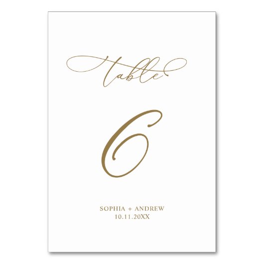 Eleganter moderner Kalligraphietisch 6 Hochzeit Tischnummer (Vorderseite)