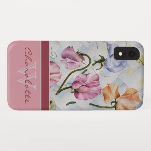 Eleganter moderner korallenroter Monogramm-Name Case-Mate iPhone Hülle (Rückseite (Horizontal))