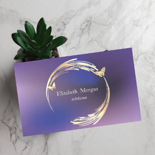 Eleganter moderner Kreis Violett, Gold Schmetterli Visitenkarte