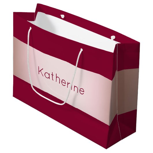 Eleganter moderner Küken-Rose Gold & Bordeaux-Stre Große Geschenktüte (Vorderseite Schrägansicht)