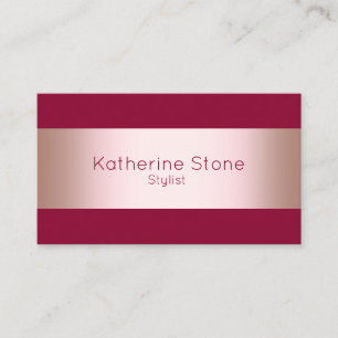 Eleganter moderner Küken-Rose Gold & Bordeaux-Stre Visitenkarte