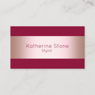 Eleganter moderner Küken-Rose Gold & Bordeaux-Stre Visitenkarte
