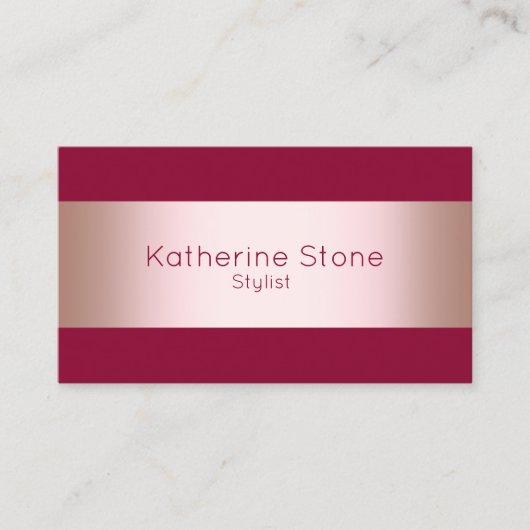 Eleganter moderner Küken-Rose Gold & Bordeaux-Stre Visitenkarte (Vorderseite)