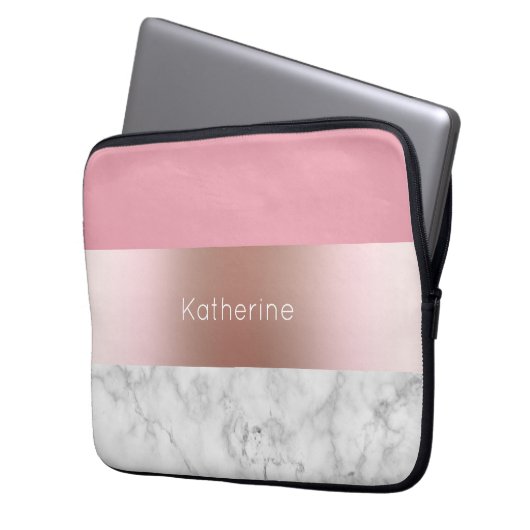 Eleganter, moderner Küken-Rose-Goldmarmor Laptopschutzhülle (Vorderseite Links)