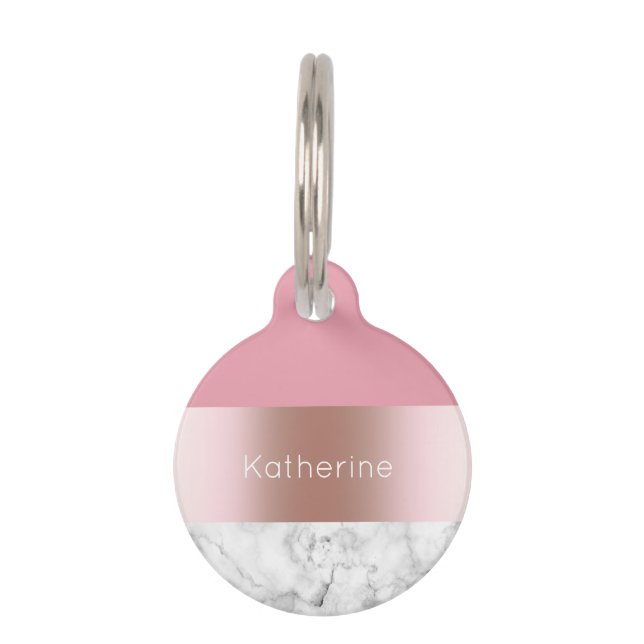 Eleganter moderner Küken-Rosengoldrosamarmor Haustiermarke (Vorderseite)