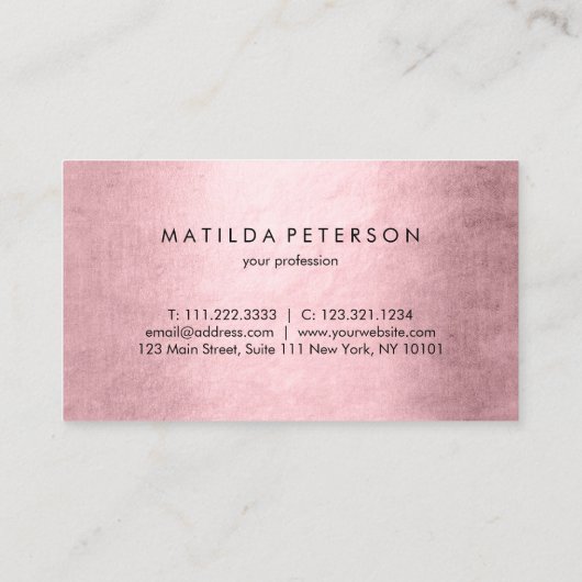 Eleganter, moderner Kupfergold-Rose Visitenkarte (Rückseite)