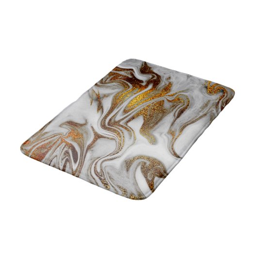 Eleganter moderner Kupfergold und weißer Marmor-Lo Badematte (Schrägansicht)