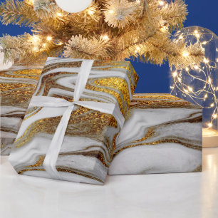 Eleganter moderner Kupfergold und weißer Marmor-Lo Geschenkpapier