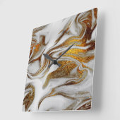 Eleganter moderner Kupfergold und weißer Marmor-Lo Quadratische Wanduhr (Winkel)