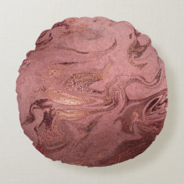 Eleganter, moderner Kupferstich aus Rose mit Gold  Rundes Kissen