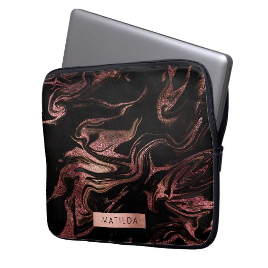 Eleganter, moderner Kupferstich aus Rose mit goldf Laptopschutzhülle (Vorderseite Links)