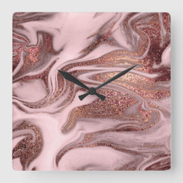 Eleganter, moderner Kupferstich mit goldenem und r Quadratische Wanduhr