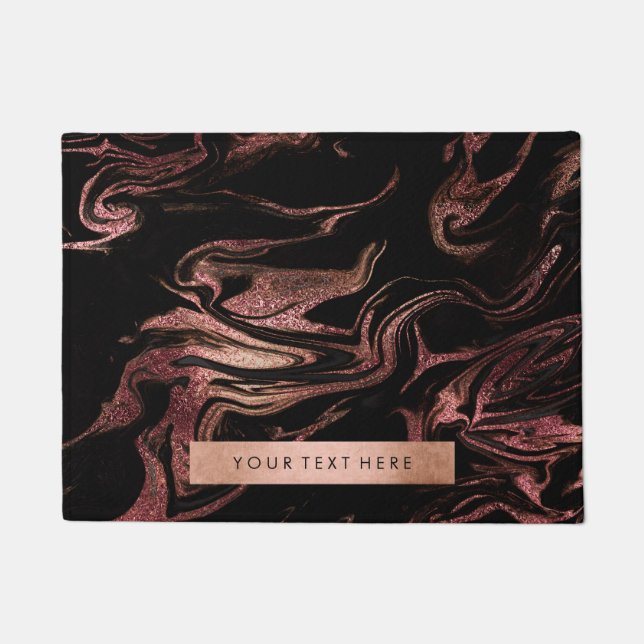 Eleganter, moderner Kupferstich-Rose-Goldgold-Marm Fußmatte (Vorderseite)