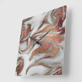 Eleganter, moderner Kupferstich-Rose mit weißem Ma Quadratische Wanduhr (Winkel)