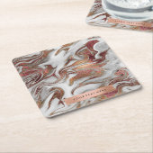 Eleganter, moderner Kupferstich-Rose mit weißem Ma Rechteckiger Pappuntersetzer (angewinkelt)