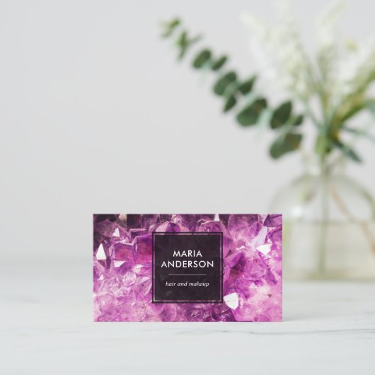 Eleganter moderner Lila Amethyst Gemstone Visitenkarte (Stehend Vorderseite)